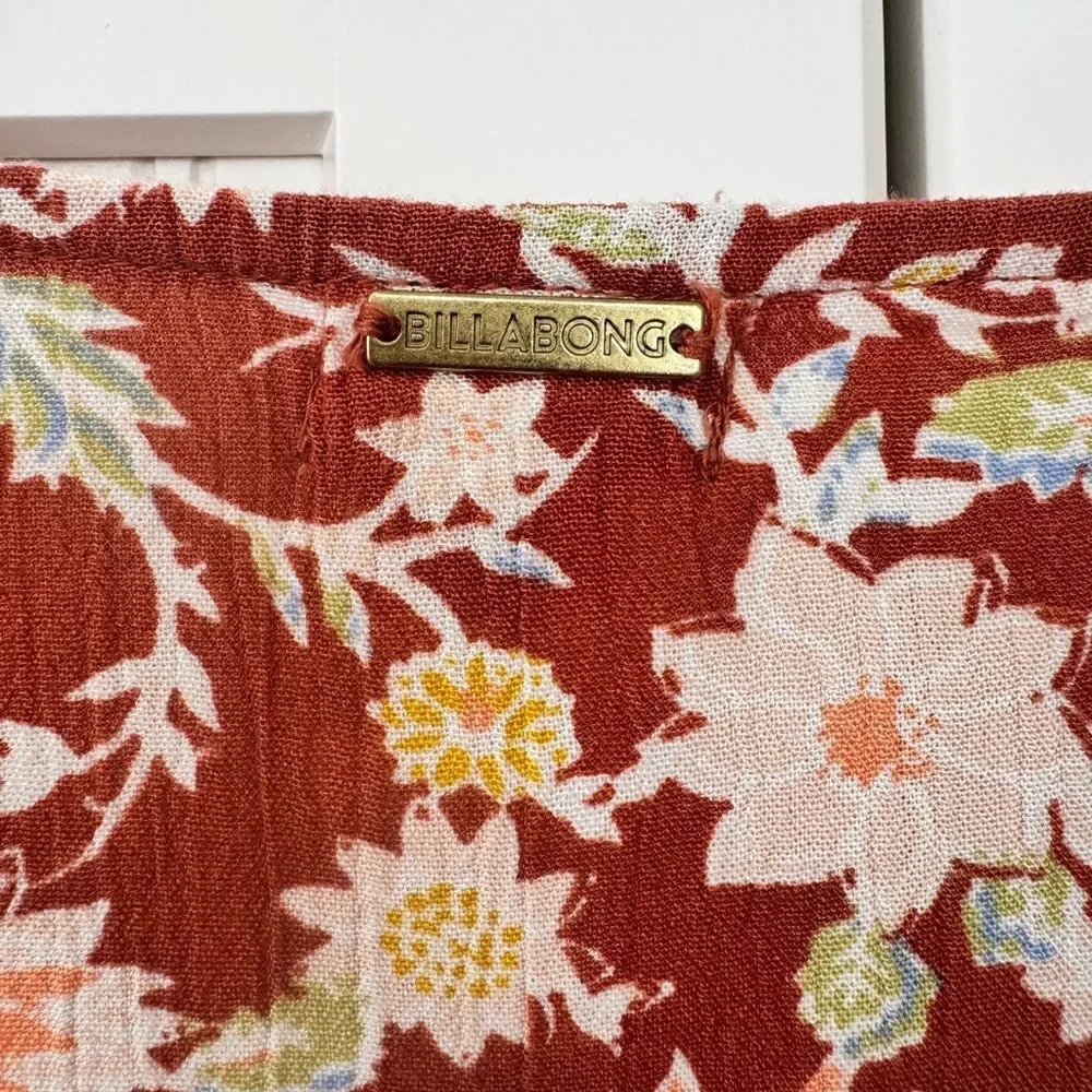 Billabong Rust Floral Wrap Midi Dress - Size Medium - Picture 8 of 8